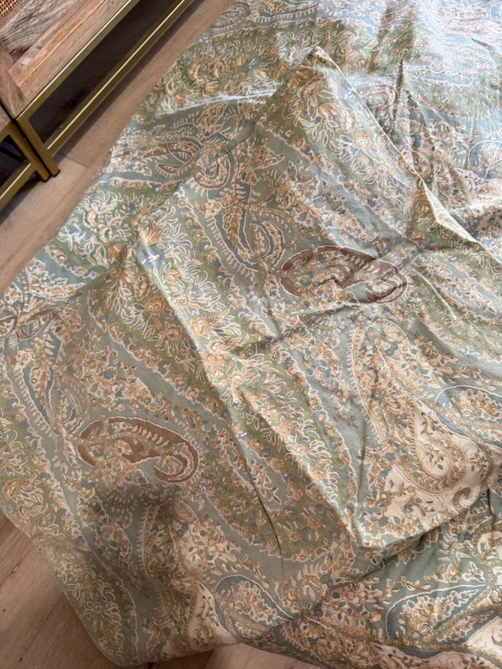 Pottery Barn king Duvet and one standard sham green paisley